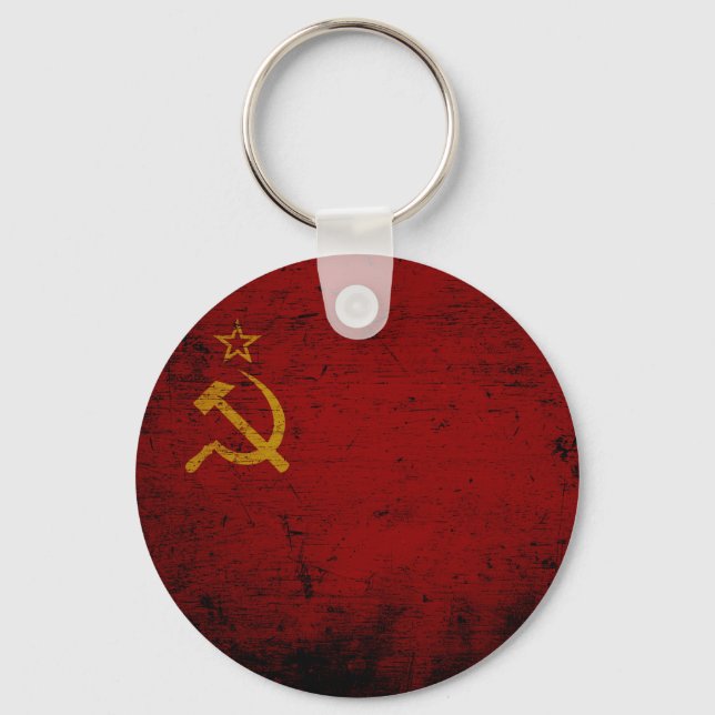 Black Grunge Soviet Union Flag Key Ring (Front)