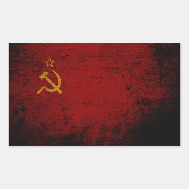 Black Grunge Soviet Union Flag Rectangular Sticker (Front)