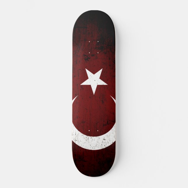 Black Grunge Turkey Flag Skateboard (Front)