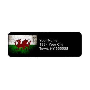 Black Grunge Wales Flag Return Address Label