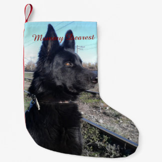 Black GSD with Train Tracks Small Christmas Stocking
