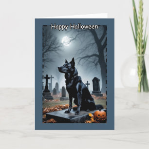 Black Guardian Dog in Cemetery on Halloween Holiday Card
