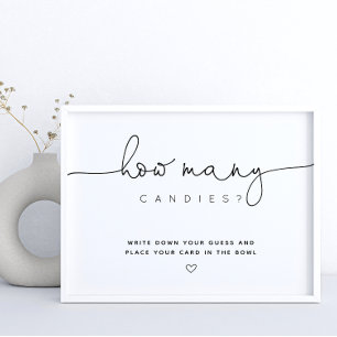 Black Guess How Many Candy Script Baby Shower Poster