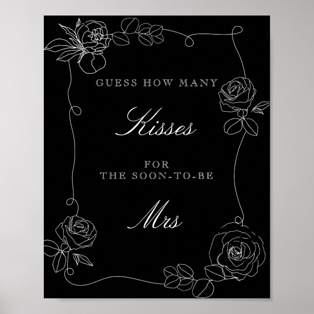 Black Guess How Many Kisses Bridal Shower Game Pos Poster (Front)