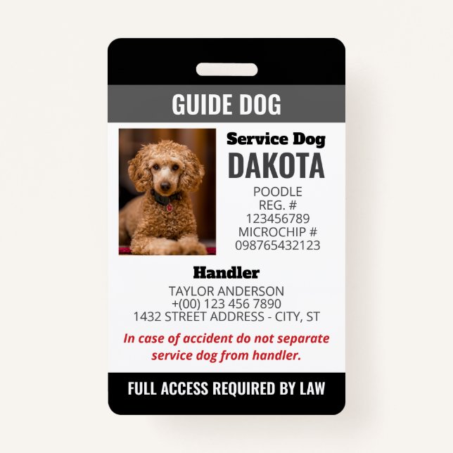 Black Guide Dog Logo QR Code Photo ID ID Badge (Front)