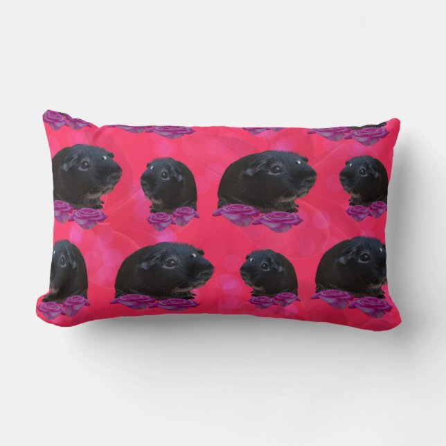 Black Guinea Pigs On Pink Roses, Lumbar Cushion (Front)