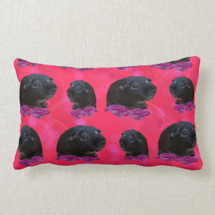 Black Guinea Pigs On Pink Roses, Lumbar Cushion
