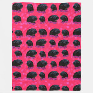 Black Guinea Pigs On Pretty Pink Roses Fleece Blanket