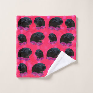 Black Guinea Pigs On Pretty Pink Roses Wash Cloth