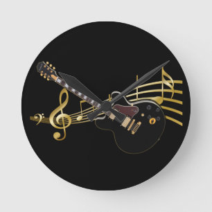 Black Guitar and Music Score Wall Clock