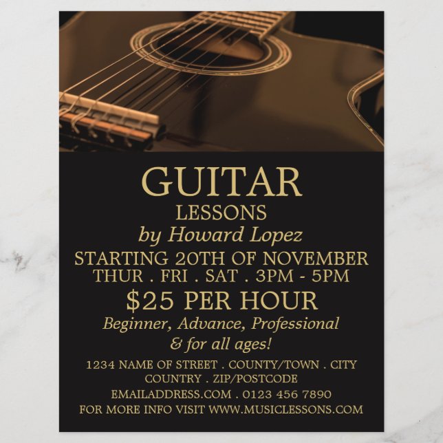 Black Guitar, Guitar Lessons Advertising Flyer (Front)
