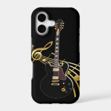 Black Guitar on Golden Music Score iPhone Case