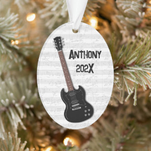 Black Guitar Teen Boys Name Date Ornament