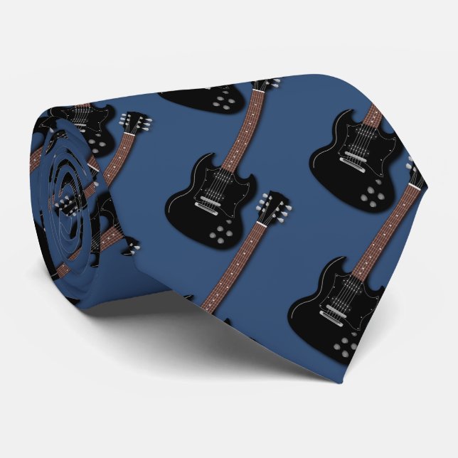 Black Guitars on Blue Musician Band Member Tie (Rolled)
