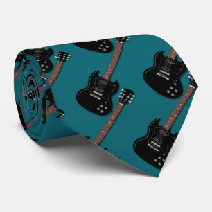Black Guitars on Teal Musician Band Member Tie