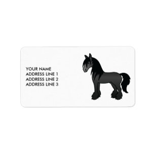 Black Gypsy Vanner Clydesdale Cartoon Horse & Text Label