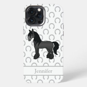 Black Gypsy Vanner Clydesdale Shire Cartoon Horse iPhone 13 Pro Max Case