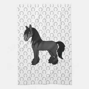 Black Gypsy Vanner Clydesdale Shire Cartoon Horse Tea Towel