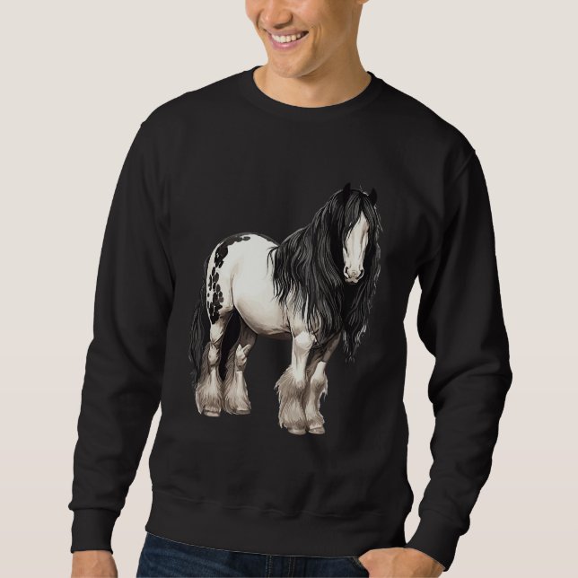 Black Gypsy Vanner Horse  Riding Equestrian Sweatshirt (Front)