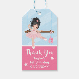 Black Hair Ballerina Pink Birthday Thank You Gift  Gift Tags