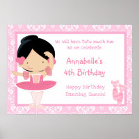 Black Hair Ballerina & Pink Damask