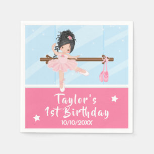 Black Hair Ballerina Pink Tutu Birthday Napkins