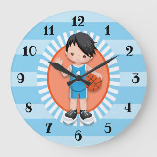 Black Hair Boy Basketball Player Large Clock