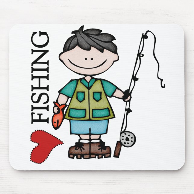 Black Hair Boy I Love Fishing Mouse Pad (Front)