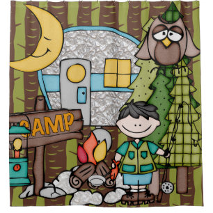 Black Hair Boy Outdoors Camping Fishing Vacation Shower Curtain