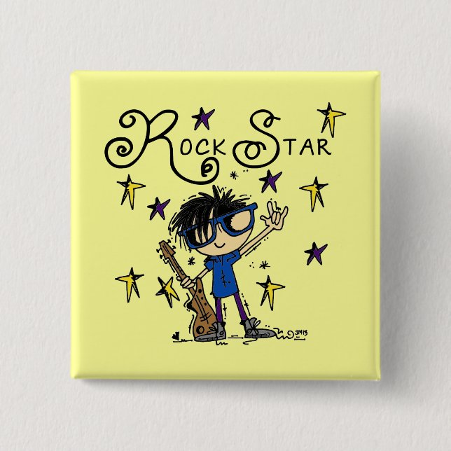 Black Hair Boy Rock Star 15 Cm Square Badge (Front)