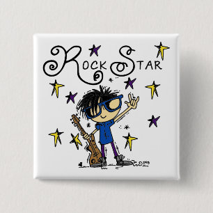 Black Hair Boy Rock Star 15 Cm Square Badge