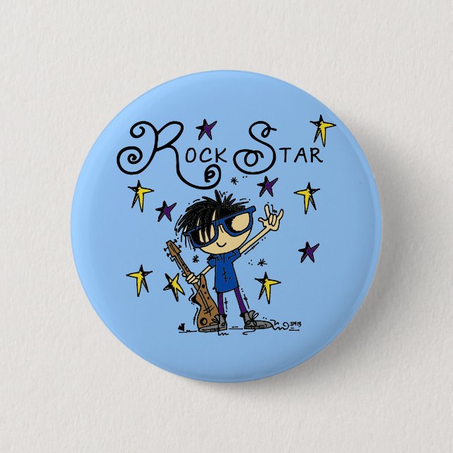 Black Hair Boy Rock Star 6 Cm Round Badge (Front)