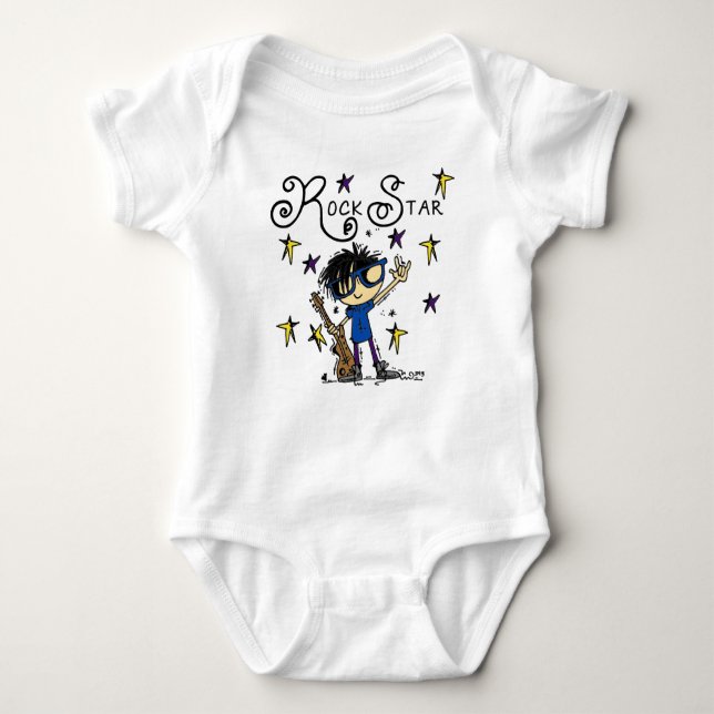 Black Hair Boy Rock Star Baby Bodysuit (Front)