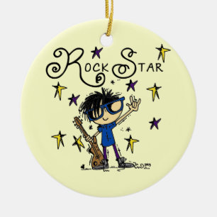 Black Hair Boy Rock Star Ceramic Ornament