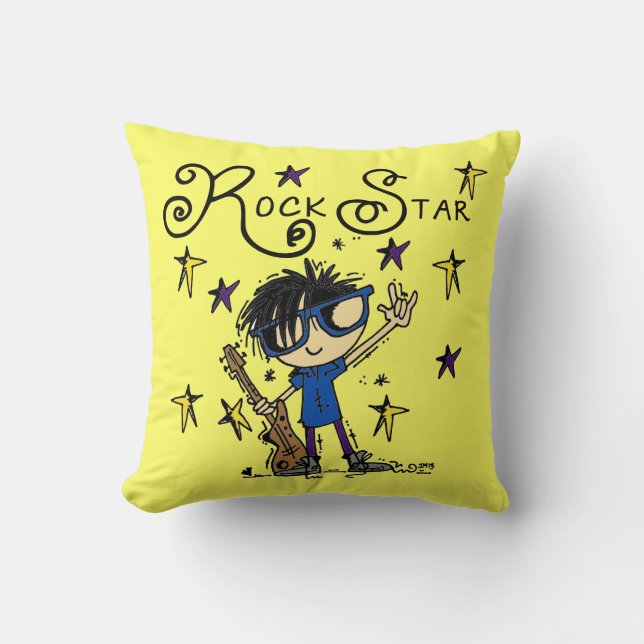 Black Hair Boy Rock Star Cushion (Front)