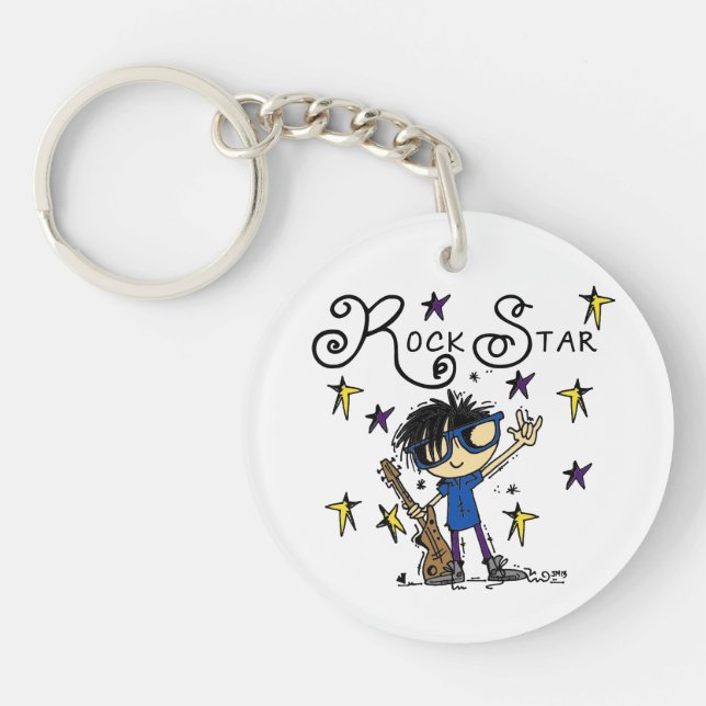 Black Hair Boy Rock Star Key Ring (Front)