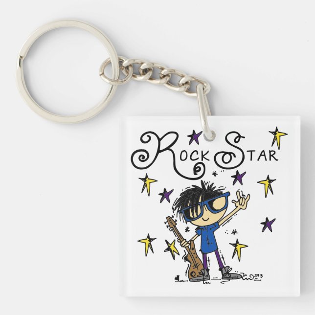 Black Hair Boy Rock Star Key Ring (Front)