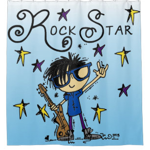 Black Hair Boy Rock Star Music Shower Curtain