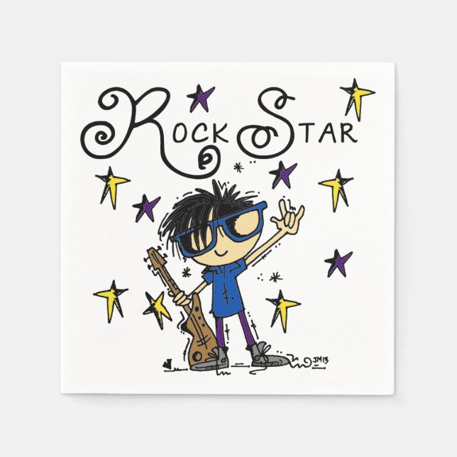 Black Hair Boy Rock Star Napkin (Front)
