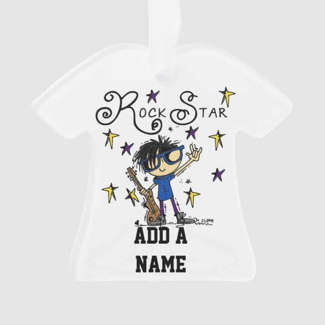 Black Hair Boy Rock Star Ornament (Front)