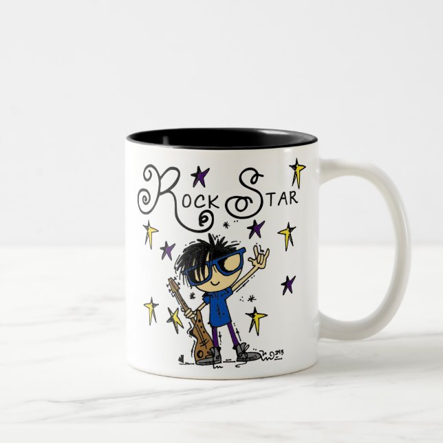 Black Hair Boy Rock Star Two-Tone Coffee Mug (Right)