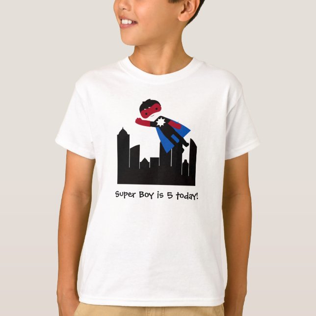 Black Hair Boy Super Hero T-shirt (Front)