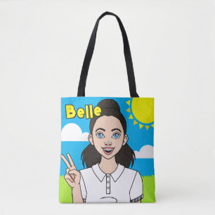 Black Hair Cartoon Girl School Student Library Tote Bag
