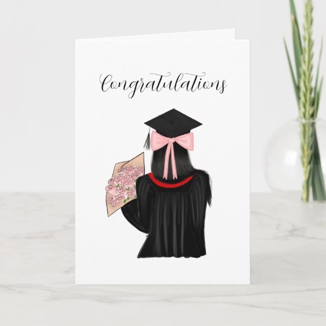 Black Hair Coquette Graduate Congratulations  Card (Front)