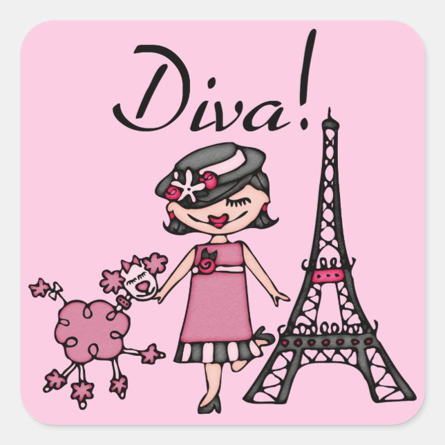 Black Hair Diva Square Sticker (Front)