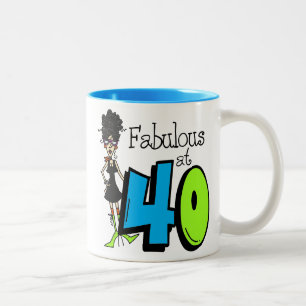 Black Hair Fabulous at 40 Birthday Two-Tone Coffee Mug