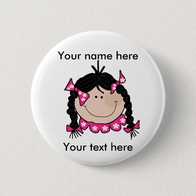 Black Hair Girl Customisable  Button (Front)