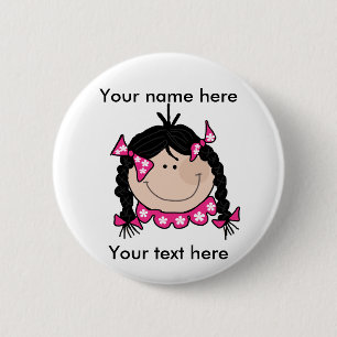 Black Hair Girl Customisable Button