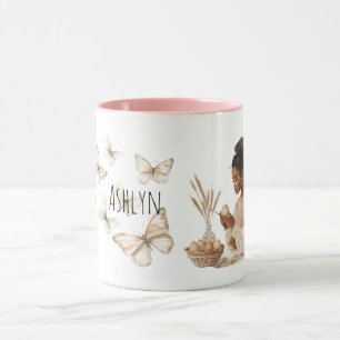 Black Hair Girl Easter Eggs Butterflies Mug