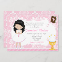 Black Hair Girl First Communion Damask
